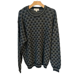 Pronto Uomo Sweater Mens XXL Vintage Black Gray Checkered Wool Acrylic Crew Neck